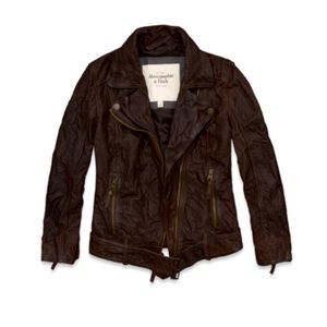 GENUINE leather ABERCROMBIE and FITCH Julia cropped full zip bomber jacket M